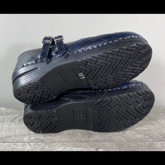 Sanita Blue / Black Leather Mary Jane Women’s Clogs Shoes Size 39 Euro, 8-8.5 US - Picture 7 of 9